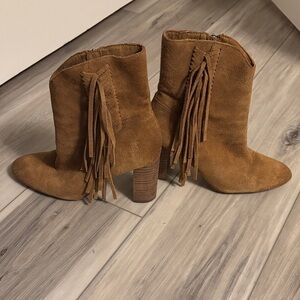 Charles By Charles David Tan Fringe Heeled Boots